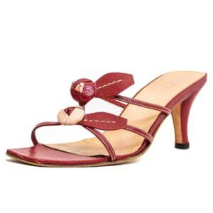 PRADA SZ US 8 / EUR 38.5 RED SQUARE TOE LOW HEEL MULE VINAGE ITALIAN SANDAL